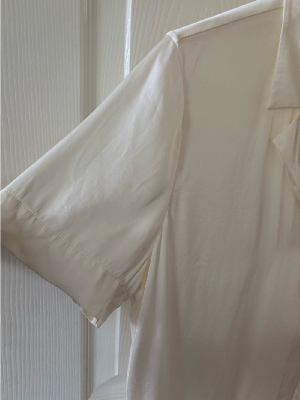 Quince Washable Stretch Silk Short Sleeve Notch Collar Blouse Cream/Ivory M - Picture 6 of 9